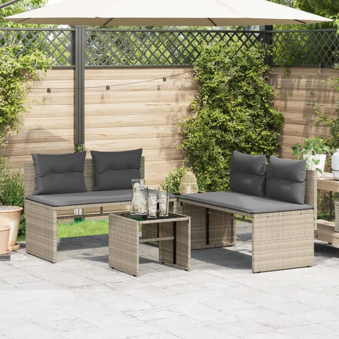 vidaXL - 4-delige - Loungeset - met - kussens - poly - rattan - lichtgrijs
