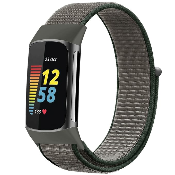 imoshion Nylon bandje voor de Fitbit Charge 5 - Maat L - Donkergrijs