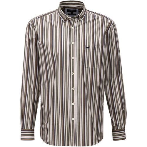 Fynch-Hatton Overhemd Multi Stripe Cotton Button Down Deep Forest / male