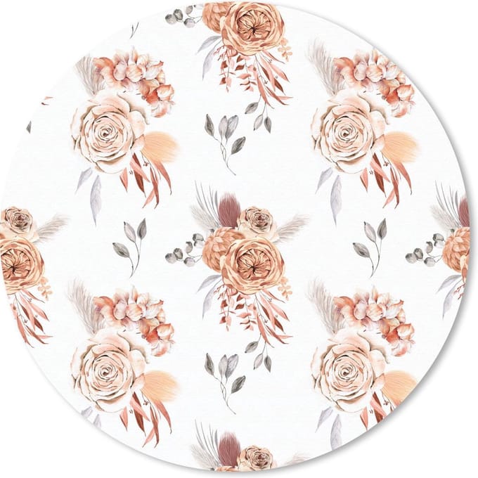 Muismat rond 20x20 cm - Mousepad Bloemen - Rozen - Bladeren - Wit - Ronde muismatten