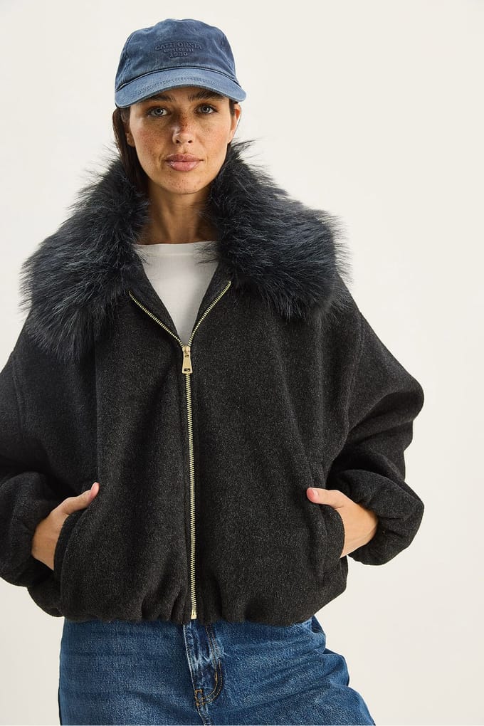 Oversized Ritsjack met Bontkraag