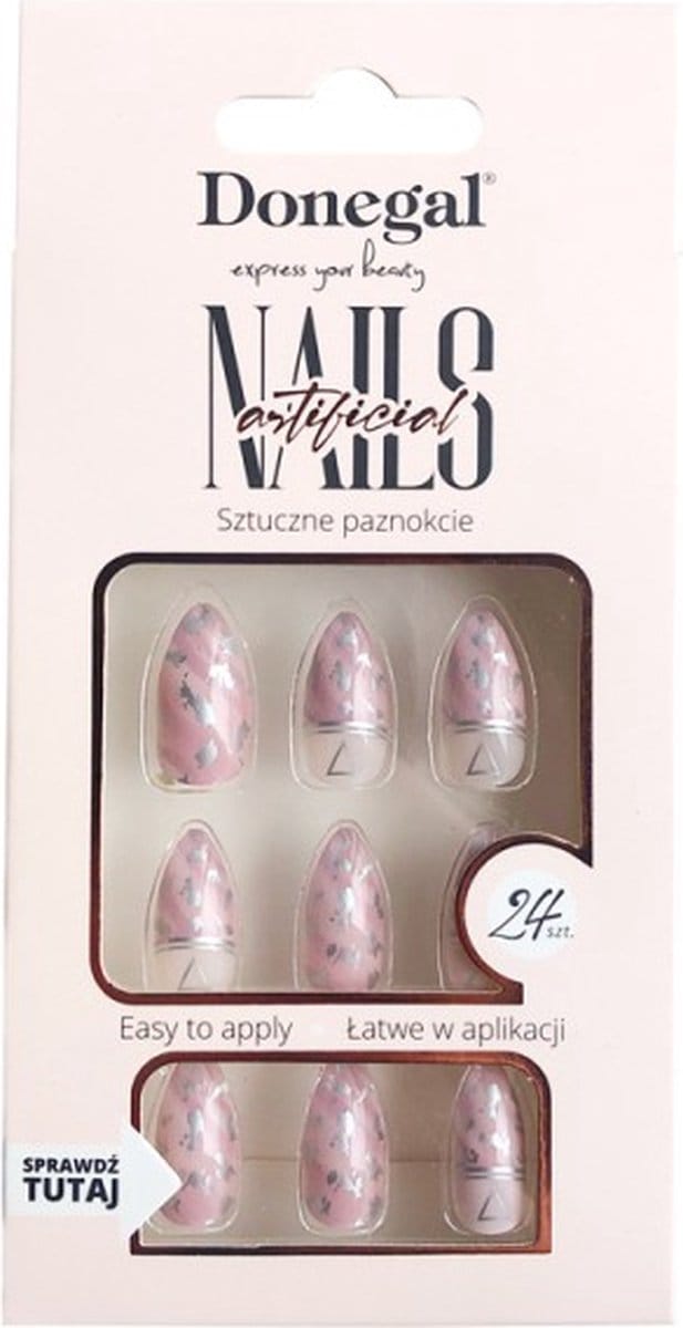 Donegal Decorated Artificial Nails Nepnagels Zilver/Roze 24st. - 3107