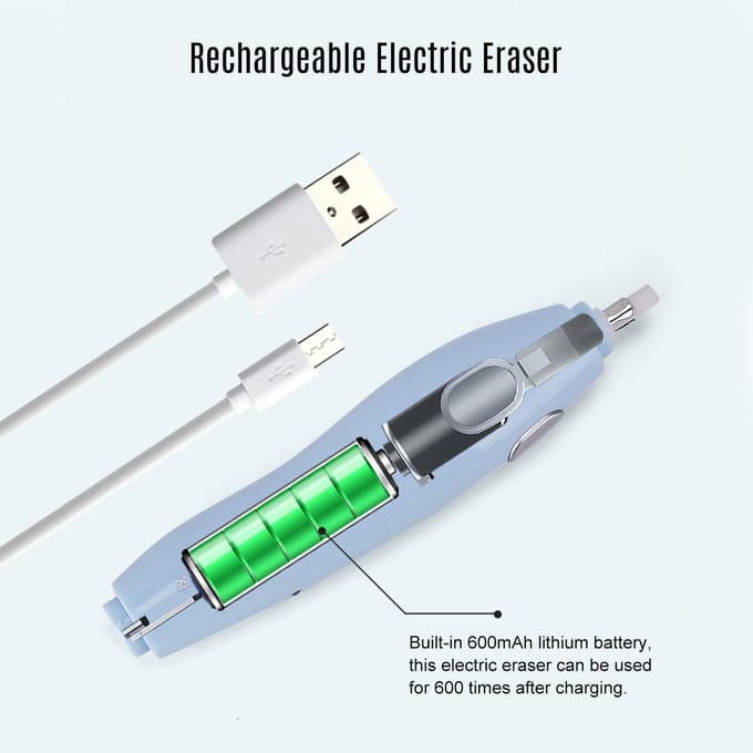 Tenwin Elektrische gumset met 16 gumnavullingen Oplaadbare potloodgum Bediening met één knop blauw