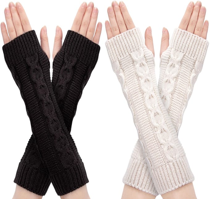 Vrouwelijke Arm Warmers - Fingerless Gloves, 2 Paar in Wit en Donkergrijs
