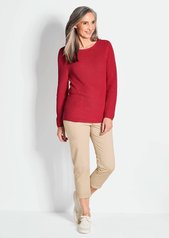 Flatteuze pullover van puur katoen - rood - Gr. 22 van Goldner Fashion
