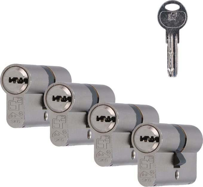 S2 veiligheidsprofielcilinder F6 30/30 SKG 2, dubbel cilinder (4 stuks)