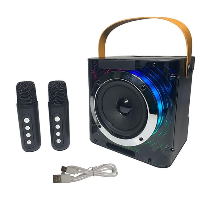 Karaokemachine met 2 draadloze microfoons BT-microfoon en luidspreker KTV-set met RGB-licht zwart
