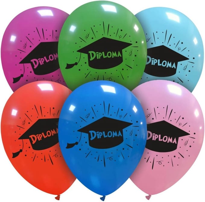 Diploma Geslaagd Ballonnen multicolor, 6 stuks