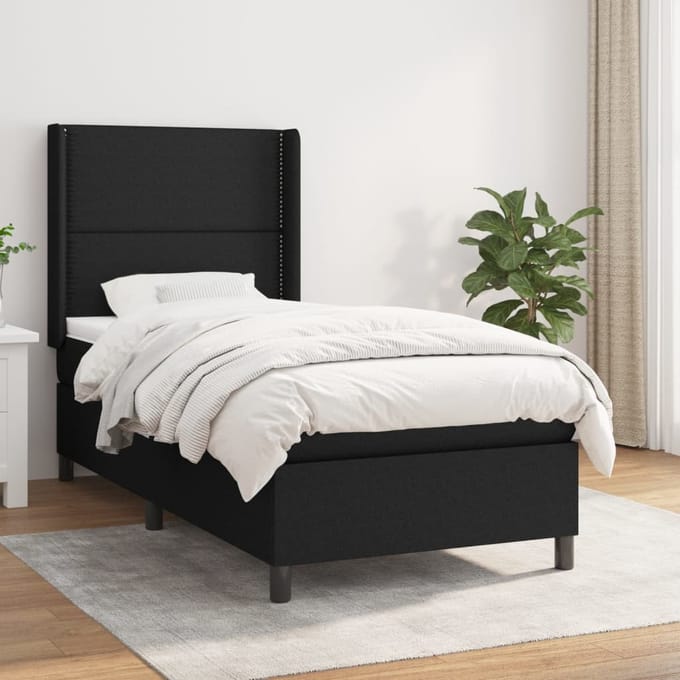 vidaXL - Boxspring - met - matras - stof - zwart - 80x200 - cm