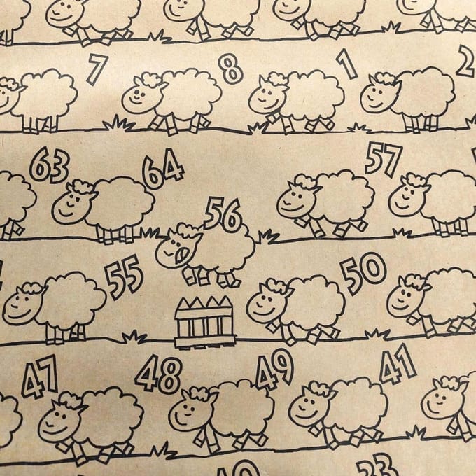 Kraft inpakpapier met Schaapjes – 70 cm × 200 m – 60 g/m² bruin Kraft – Cadeaupapier
