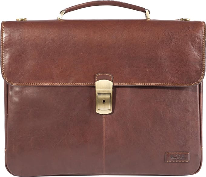 Tony Perotti - Laptoptas 2-vaks met klepsluiting - Donkerbruin