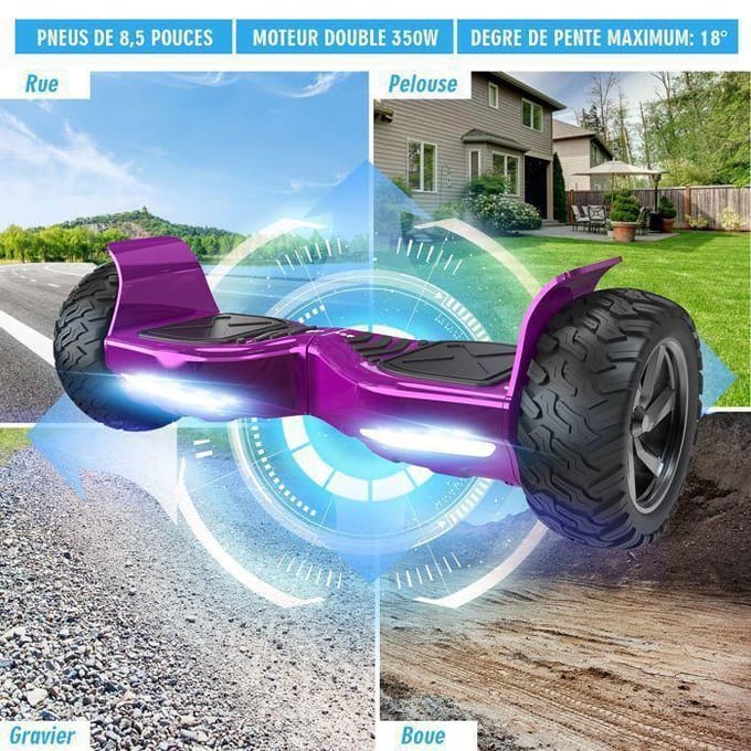 Hoverboard RCB 8.5 Pouces Scooter électrique Tout Terrain Gyropode Hummer Bluetooth LED + Hoverkart Karting Réglable Violet&Noir noir