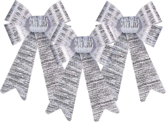 Krist kerstboomversiering strik - 3x stuks - zilver glimmend - 15 x 25 cm - kerststrikken