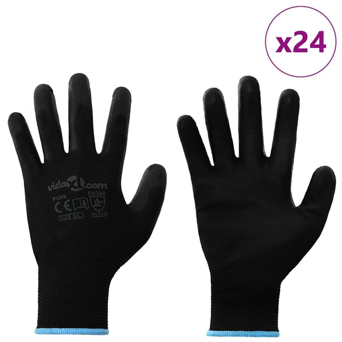 vidaXL Werkhandschoenen 24 st Zwart 9 / l Polyester