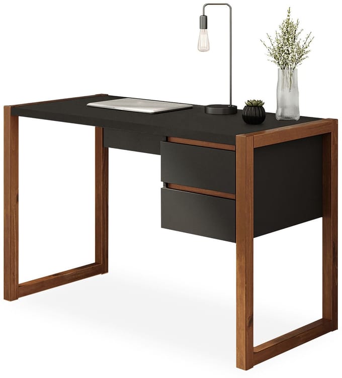 Bureau BELINDA met twee lades – Zwart/kastanje