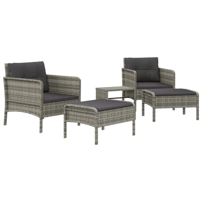 vidaXL - 5-delige - Loungeset - met - kussens - poly - rattan - grijs