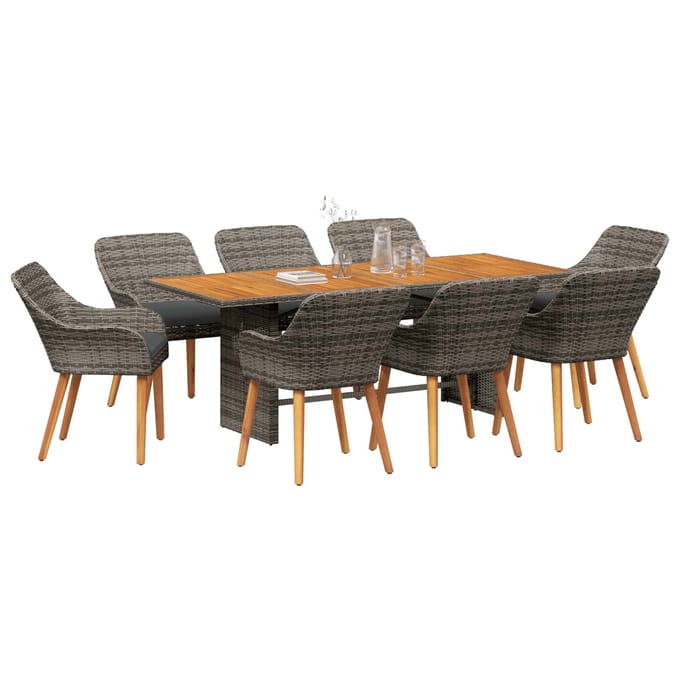 vidaXL - Tuin - Eettafel - Set - 9 - st - Grijs - poly - rattan