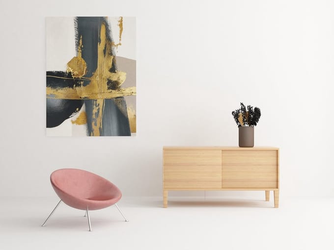 Luxe Abstracte Wanddecoratie op Canvas – Goud en Zwart Design 100x75 cm