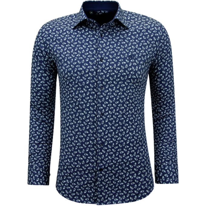 Katoenen Casual Overhemd Heren met Print - 3141 - Blauw