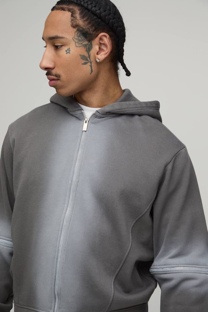 Boxy Hoodie Met Ritssluiting En Spray Wash | Charcoal | Size Medium