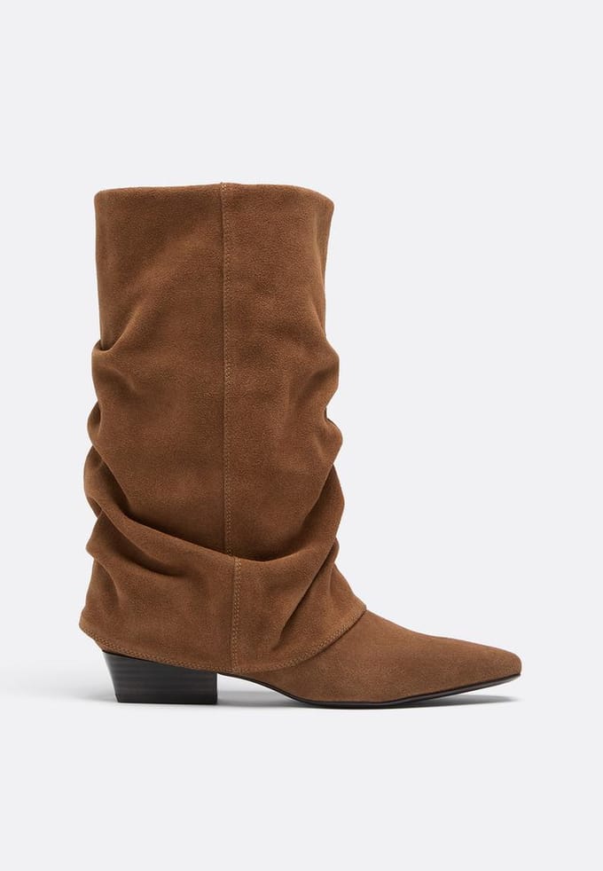 Stradivarius Platte slouchy joots laarzen van leer  BEIGE 40