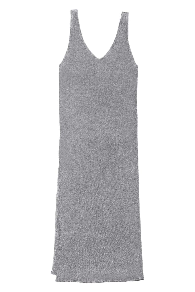 Mikuta The Silver Sparkly Thin Long Knit Dress Silver Größe: L | Maxikleider Outlet | Damen | Grau