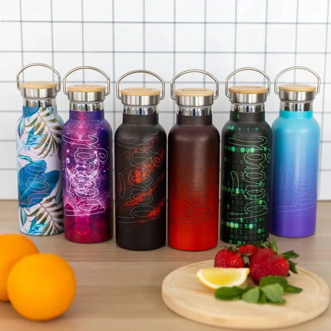 Baagl Thermosfles Bamboedeksel Rood-Zwart 500 ml