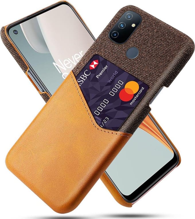 OnePlus Nord N100 Luxe Hybride Backcover met Pasjeshouder + Glas Screenprotector _ Bruin