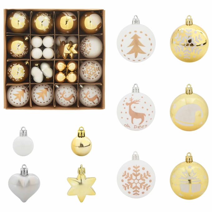 vidaXL - Kerstbal - Set - 40 - st - Wit - en - goud - Ø - 6 - cm - Kunststof