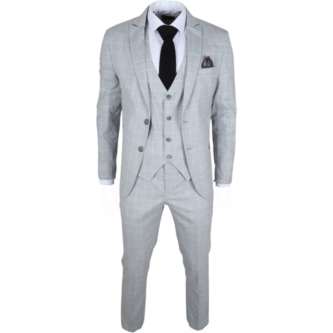 Heren Grijze Geruite 3-delige Pak Slim Fit