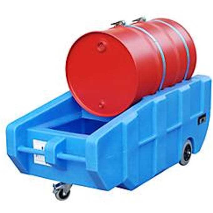 PE-lekbak Bauer type WPT 230, verrijdbaar, voor 200 l vaten, met riem