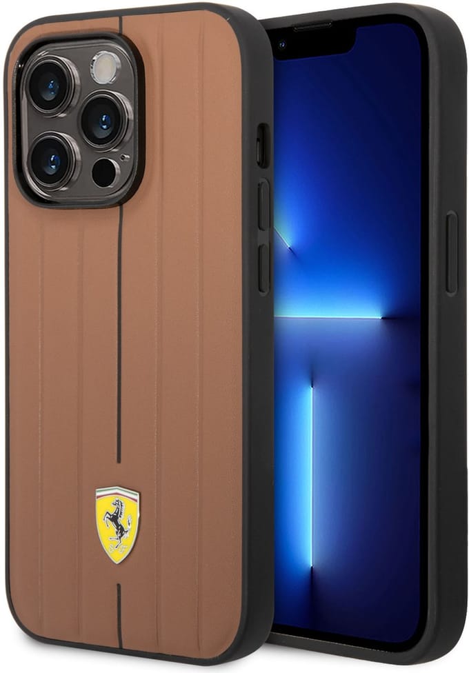 Ferrari Back cover - iPhone 14 Pro - Gold/Yellow - Embossed Stripes - Stijlvolle bescherming