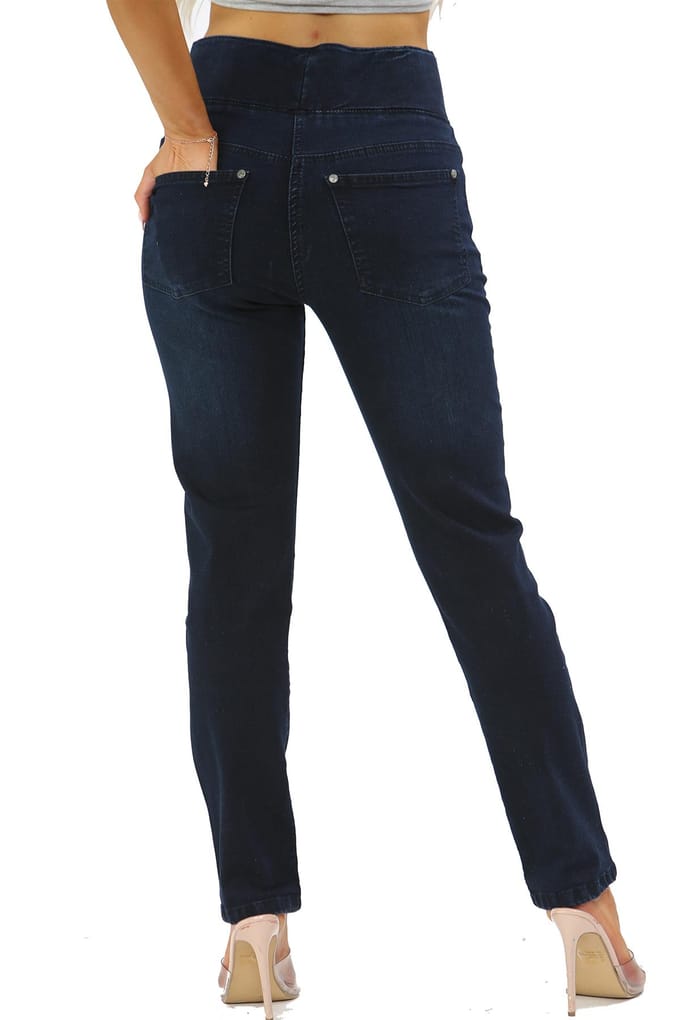 Damesjeans met elastische taille en buikcontrole in donkerblauw
