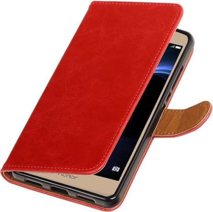 Rood Pull-Up PU booktype wallet hoesje voor Huawei Honor V8
