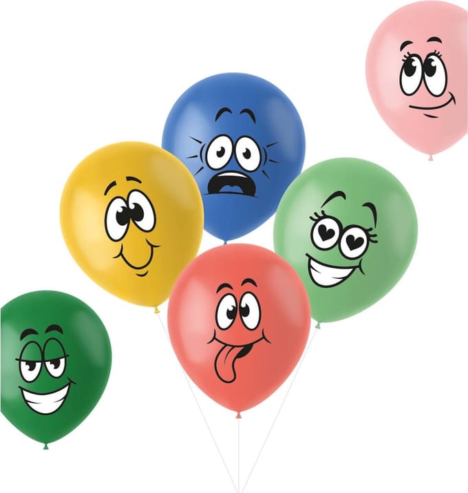 Ballonnen Retro Funny Faces Meerkleurig 33cm - 6 stuks