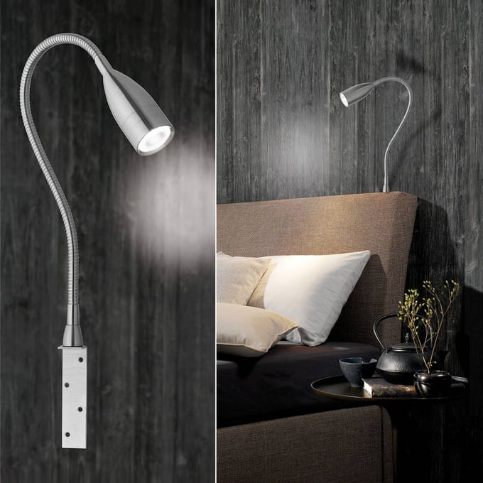 Fischer & Honsel - Wandlamp Sten - 1x LED 5.0W - 420 lumen - 3000K - Flexibele arm - Zilver/Nikkel