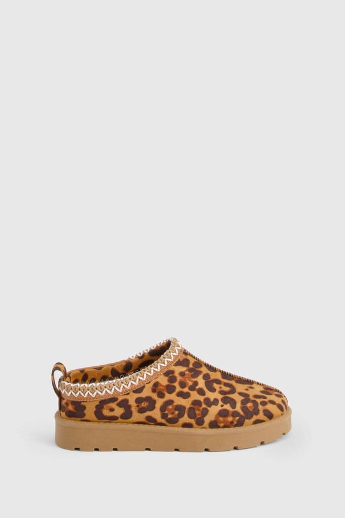 boohoo Dames Geborduurde Luipaard Cosy Mules | Leopard | Maat: 3