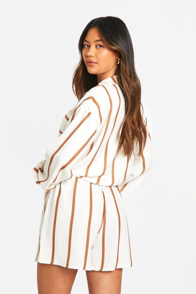 boohoo Dames Hammered Stone Stripe - Shorts met ontspannen pasvorm | Steen | Maat: 34
