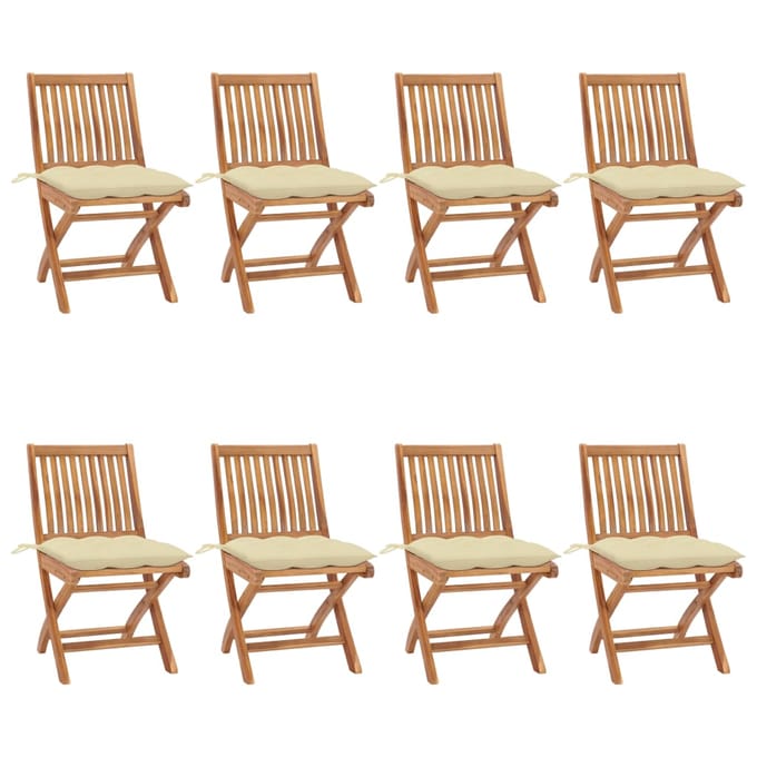 vidaXL - Opklapbare - stoelen - met - kussens, - 8 - stuks, - massief - teakhout