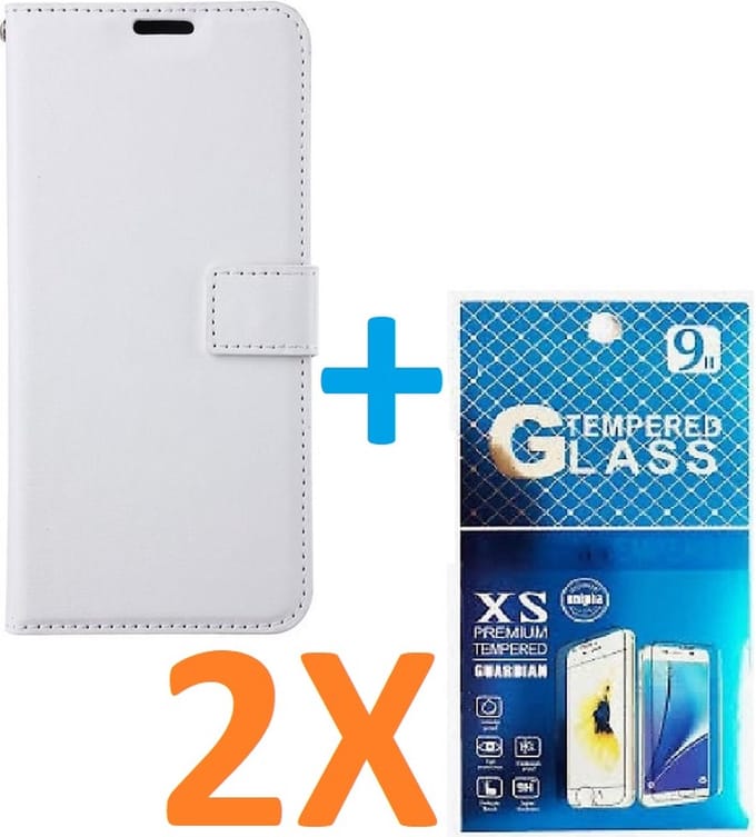 Portemonnee Book Case Hoesje + 2x Screenprotector Glas Geschikt voor: iPhone 13 Pro Max -  wit