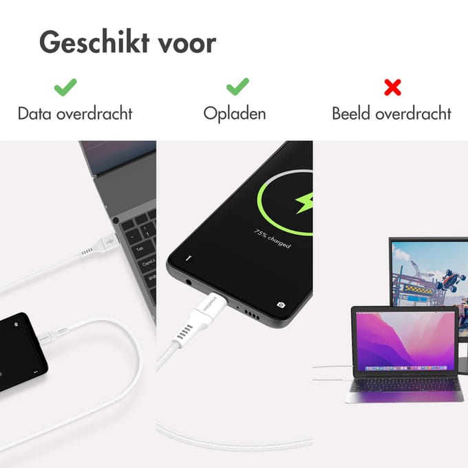 imoshion Kabel - USB C naar USB A Kabel - 1 meter - USB-C Oplader Kabel - Wit