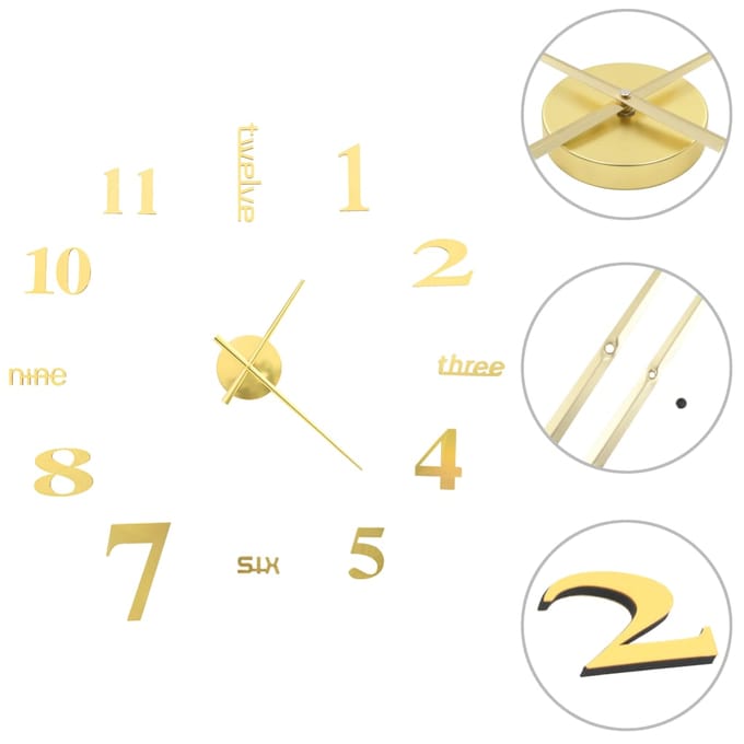 vidaXL 3D-wandklok 100 cm XXL modern goudkleurig