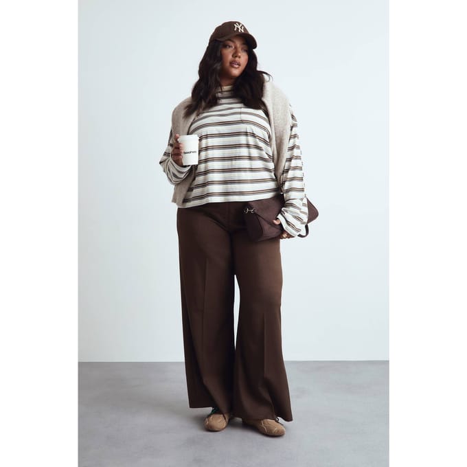 boohoo Dames Plus Op Maat Geknipte Broek | Chocoladebruin | Maat: 44
