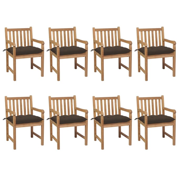 vidaXL - Tuinstoelen - 8 - st - met - taupe - kussens - massief - teakhout