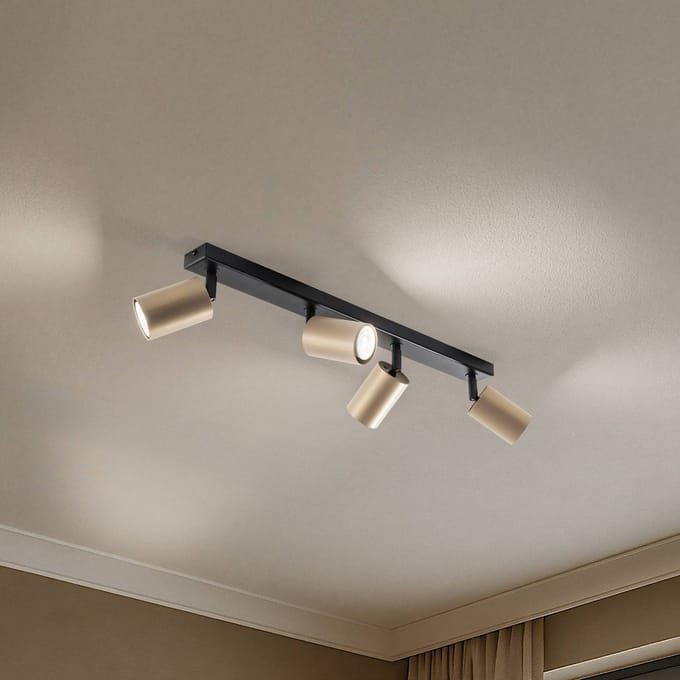 SIGMA Plafondspot Zoom, 4-lamps, zwart/goud