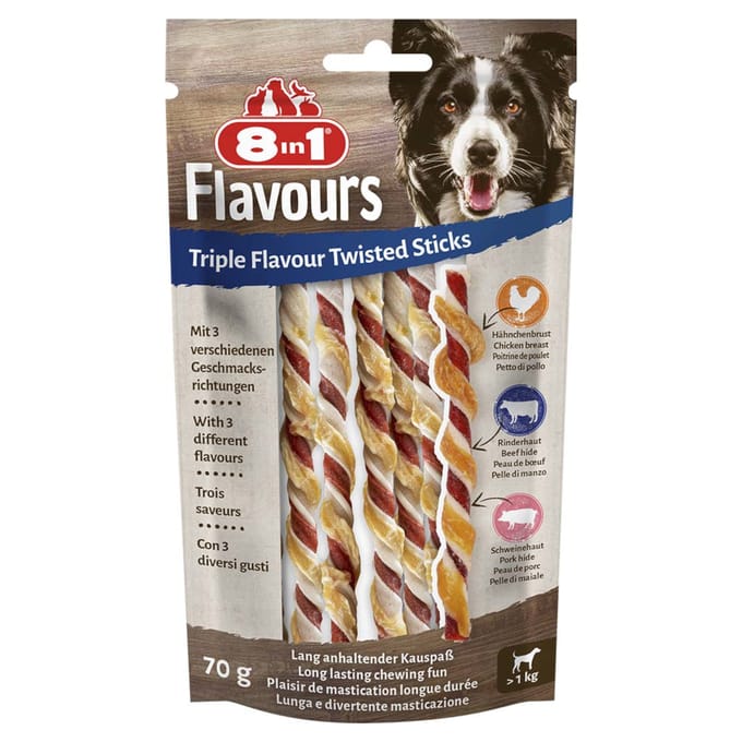 8in1 Triple Flavour Twisted Kauwsticks - 10 Stuks