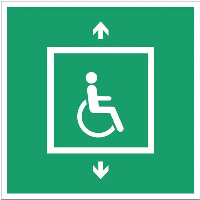 Evacuatielift invaliden bord – E070 | gecoat dibond materiaal | 10 x 10 cm