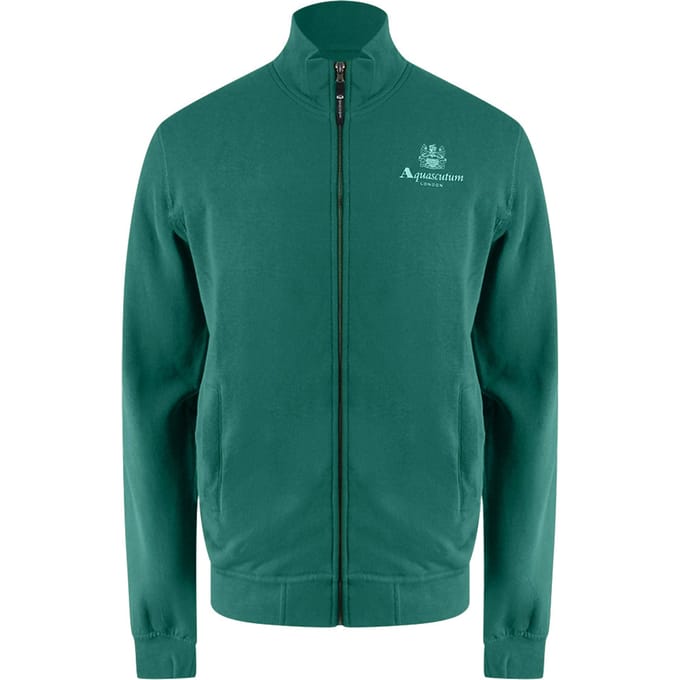 Aquascutum Active Small Logo Full Zip Mock Neck Hunter Green Fleece