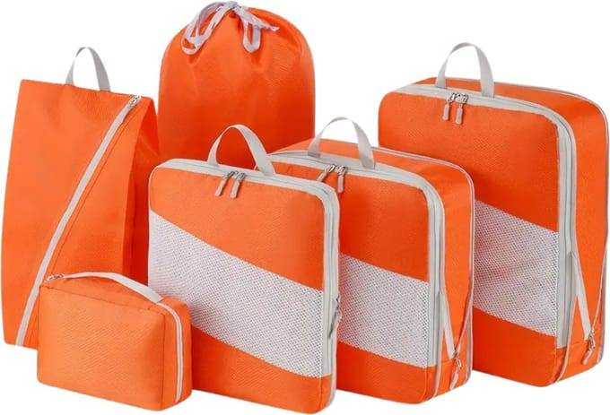 Nivard Koffer Organizer Set - Packing Cubes - Compressie - Travel - Compression - Set - Mandarijn