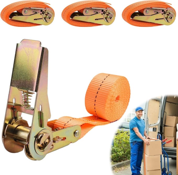 Set van 4 verstelbare spanbanden van 2 m lang en 25 mm breed voor motoren, bagage en ladingbeveiliging